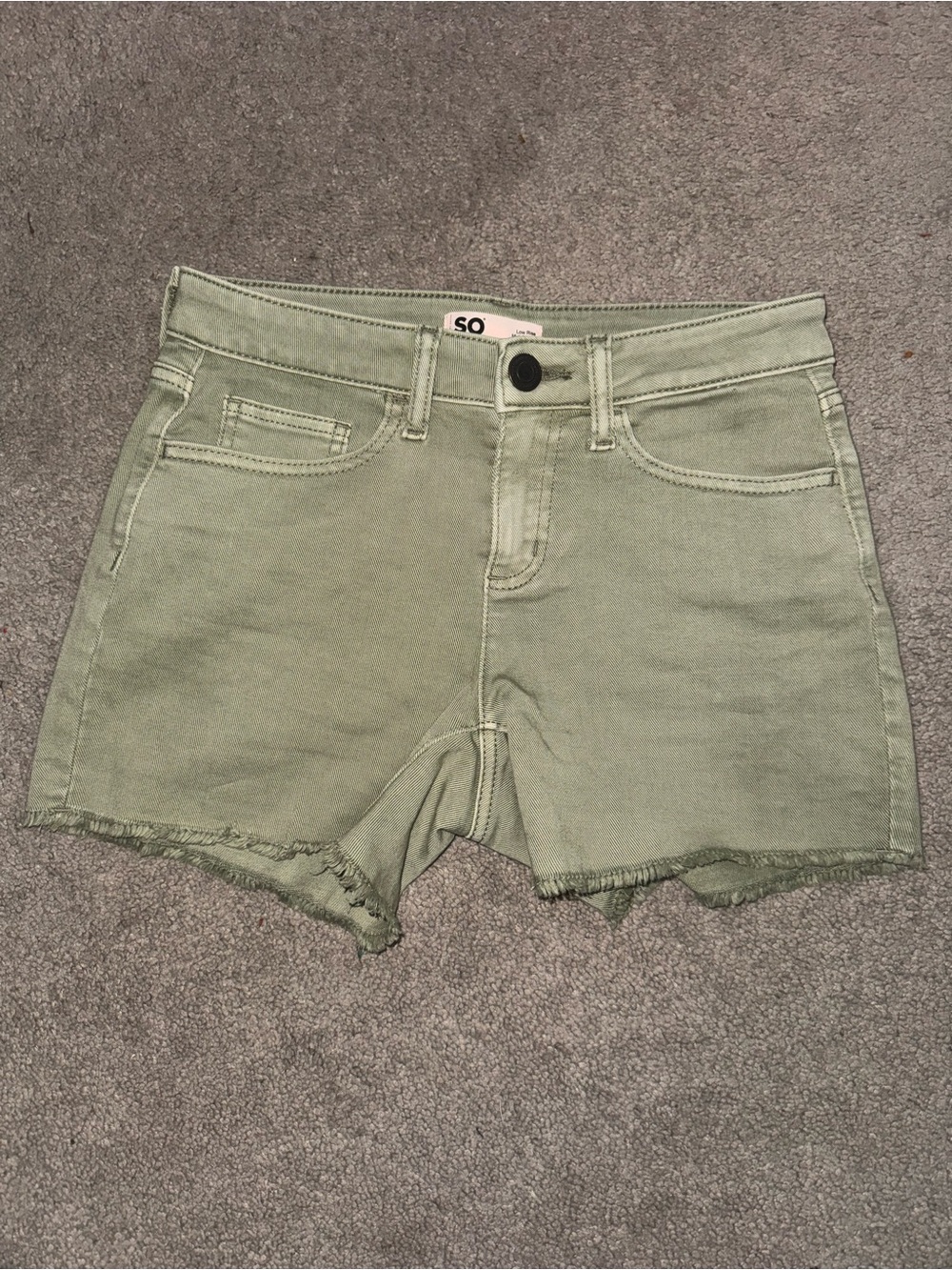 SO. Olive Green High-Rise Frayed Hem Women’s Shorts Size 5/27W